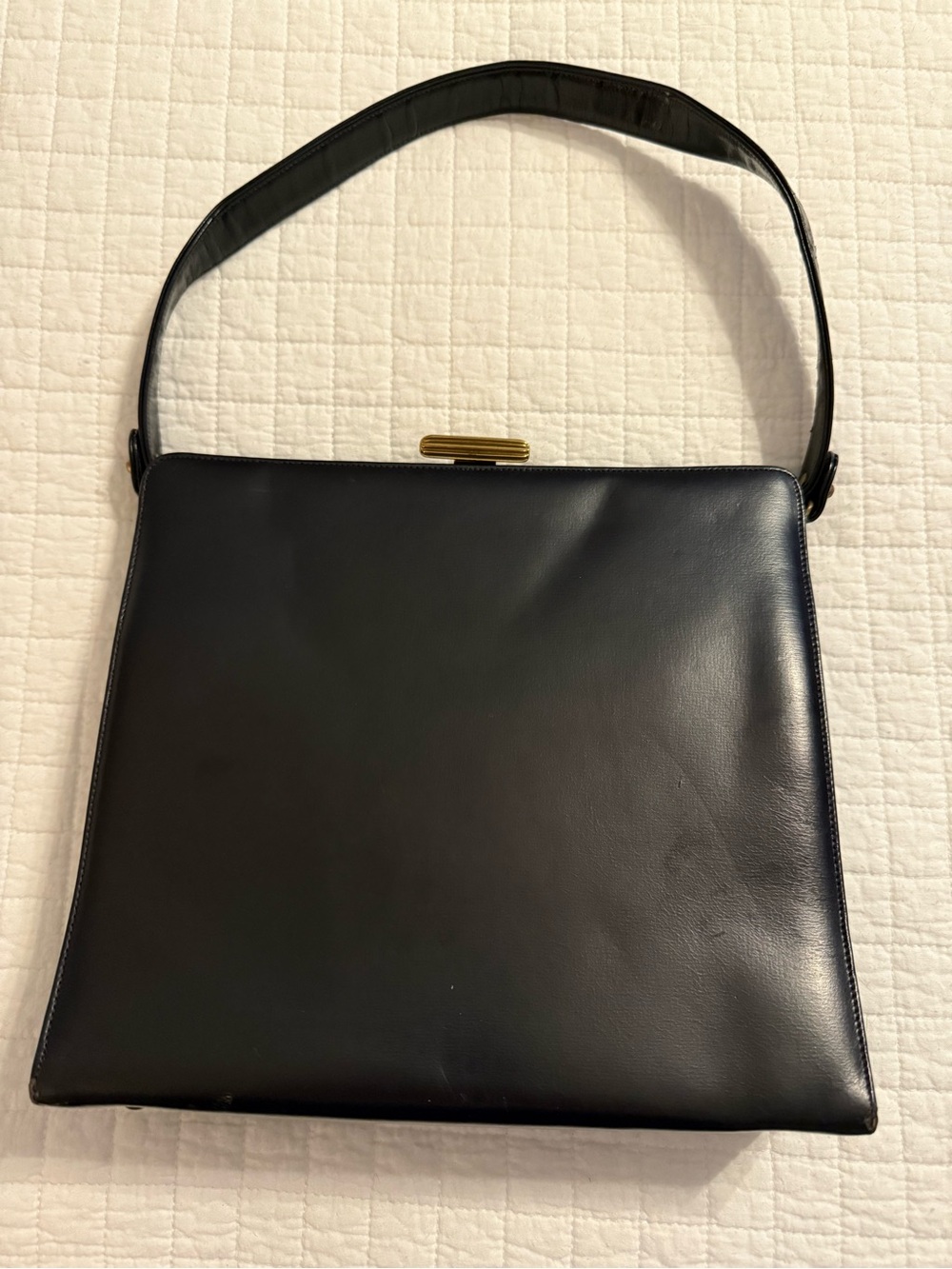 Susan Gail Black Leather Top-Handle Shoulder Bag with Gold Clasp